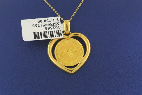 18k Yellow Gold Australian Nugget Heart Pendant, 1/20oz, 5.3gm