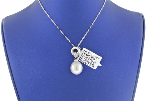 14k White Gold 11mm Pearl & Diamond Ladies Pendant, 4.9gm