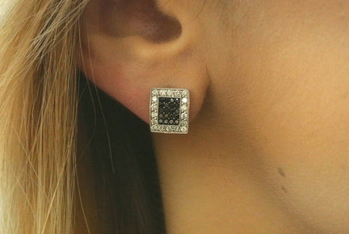 Phillip Charriol 18kt white gold black & white diamonds post earrings