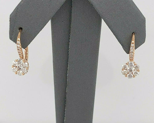 18k Rose Gold 1.00 CT Diamond Cluster Drop Style Earrings, 1.8gm