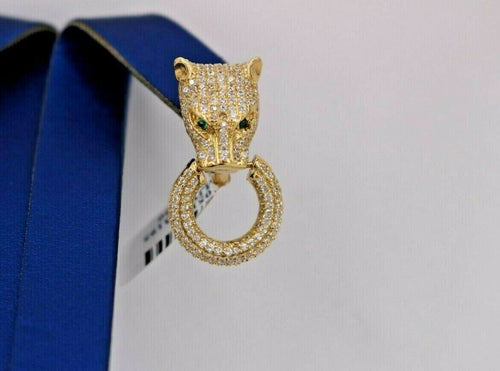 18k Yellow Gold White Sapphire Designer Style Panther Earrings, 10.3gm