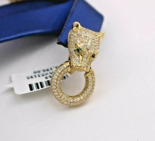 18k Yellow Gold White Sapphire Designer Style Panther Earrings, 10.3gm