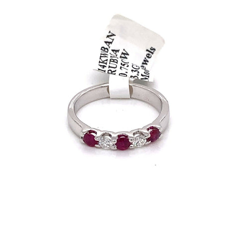14k White Gold 0.75 CT Diamond & ruby Band, 3.3g, Size 6.5, S12675
