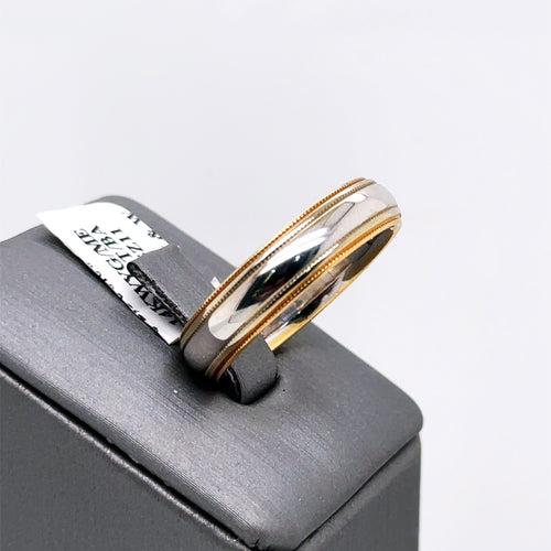 14k White & Yellow Gold Comfort Fit Men's Wedding Band, 7.6gm, Size 11, S104460