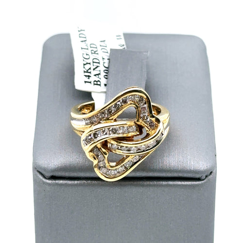 14k Yellow Gold 1.00 CT Diamond Heart Design Ladies Ring, 4.9g, Size5.5, S100202