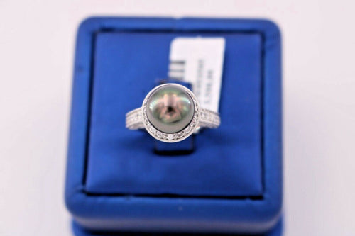 18k White Gold 1.00 CT Diamond & 10mm Black Pearl Ring, S105555