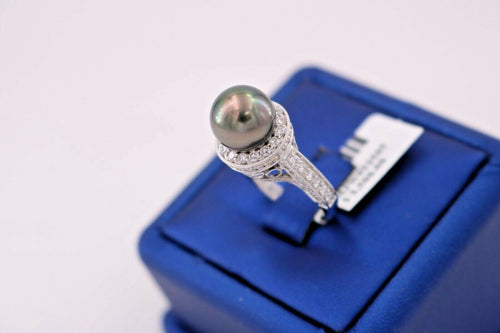 18k White Gold 1.00 CT Diamond & 10mm Black Pearl Ring, S105555