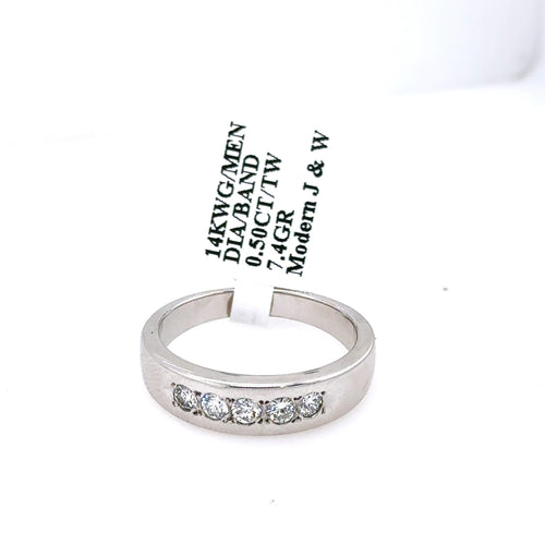 14k White Gold 0.50CT Diamond Men's Wedding Band,7.4g, Size 10.5, S107493
