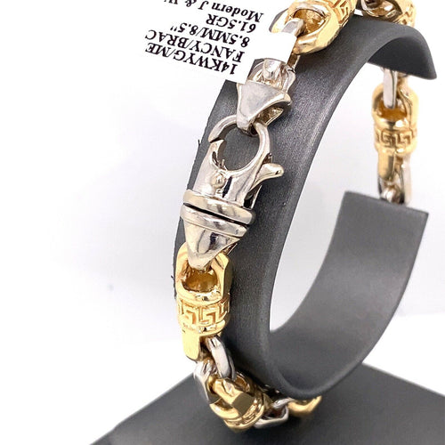 Handmade 14k Two Tone Gold Fancy Men's Link Bracelet, 46.6gm, 8.5", S107514