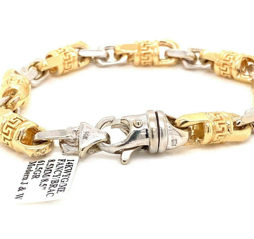 Handmade 14k Two Tone Gold Fancy Men's Link Bracelet, 46.6gm, 8.5", S107514