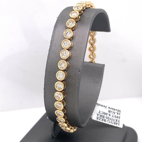 14k Yellow Gold 6.00 CT Diamond Tennis Bracelet, 16.3g, 7.5 Inches, S15077