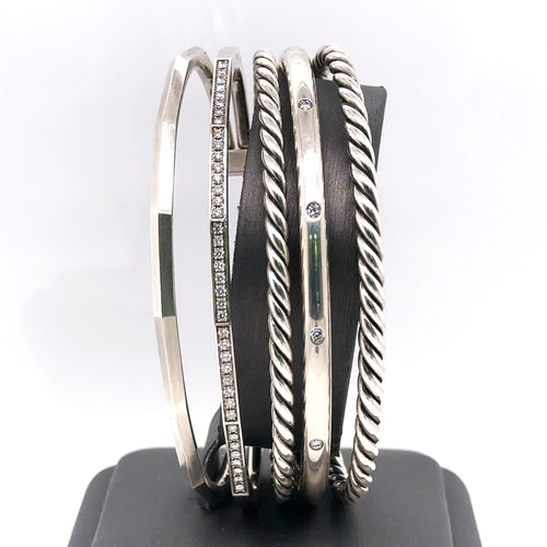 David Yurman Stax Narrow Cuff Bracelet with Diamonds, 58.6Gm, Open Cuff