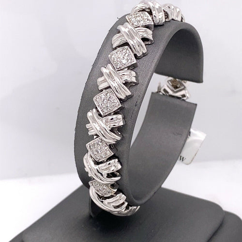 14k White Gold 2.00 CT Diamond Ladies XO Bracelet, 26g, 7", S100472