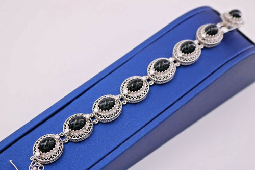 14k White Gold 1.00 CT Diamond & Onyx Bracelet, 34.3gm, S105496