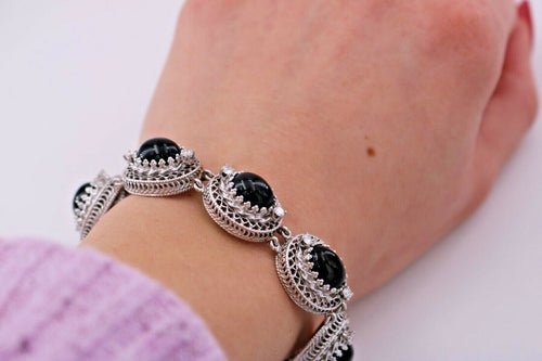 14k White Gold 1.00 CT Diamond & Onyx Bracelet, 34.3gm, S105496