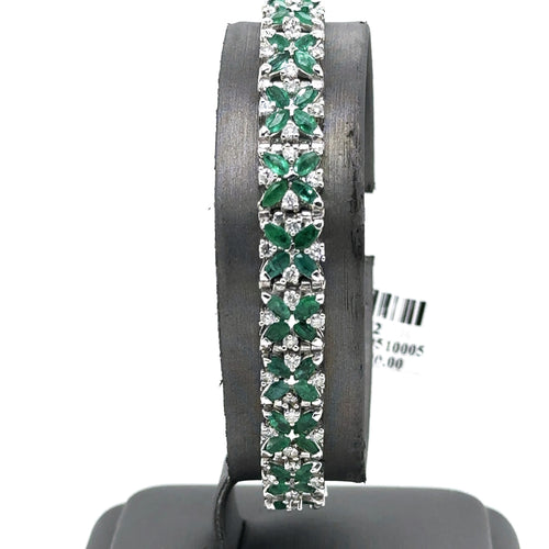 14k White Gold 10.00 CT Emerald & Diamond Tennis Bracelet, 19.1g, 7" S102272