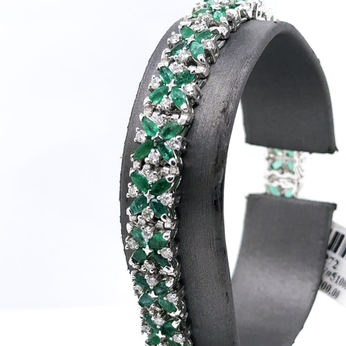14k White Gold 10.00 CT Emerald & Diamond Tennis Bracelet, 19.1g, 7" S102272