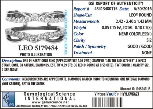 The Leo 14k White Gold 0.69 CT Diamond Engagement Band Size 6.75 S107598