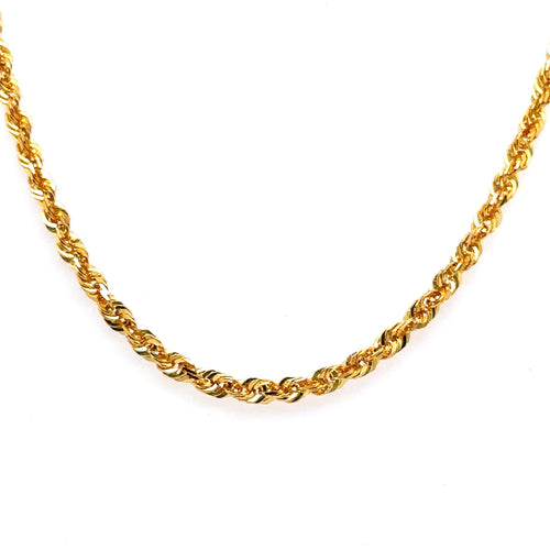 22k Yellow Gold 3mm Rope Chain Necklace, 17.3gm, 18", ir111