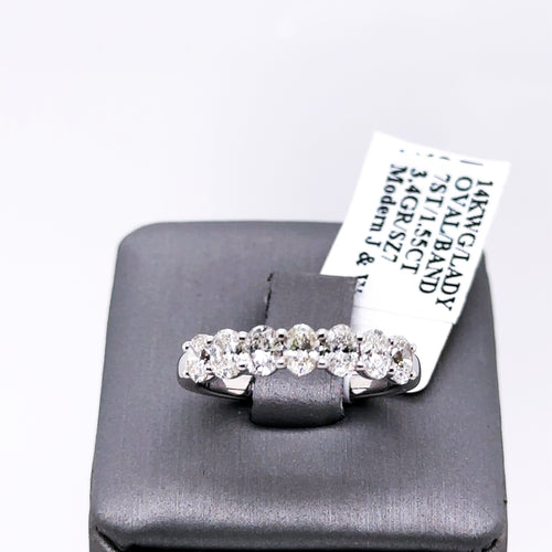 14k White Gold 1.55CT Oval Cut Diamond Ladies Band, 3.4g, Size 7, S107618