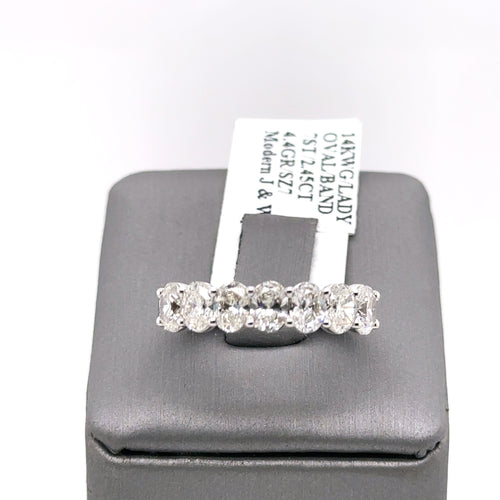 14k White Gold 2.45CT Oval Cut Diamond Ladies Band, 4.4g, Size 7, S107619