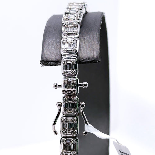 14k White Gold 9.50CT Baguette Diamond Tennis Bracelet, 8", 28.4G S107638