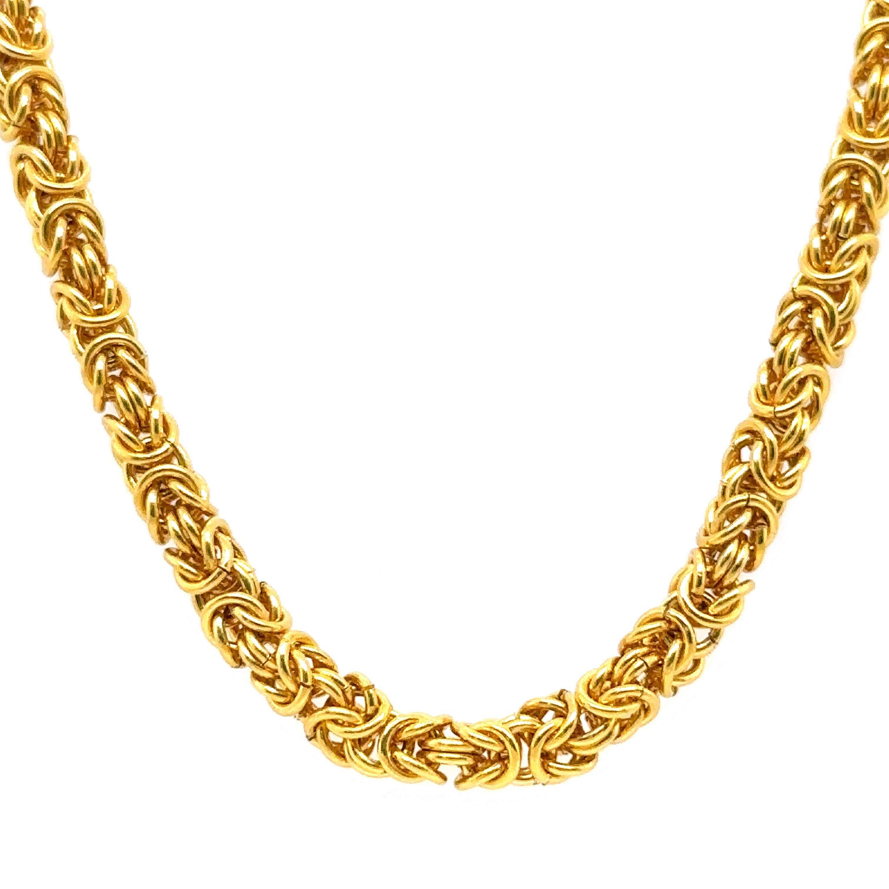 24k Yellow Gold Bizantine link Chain Necklace, 17