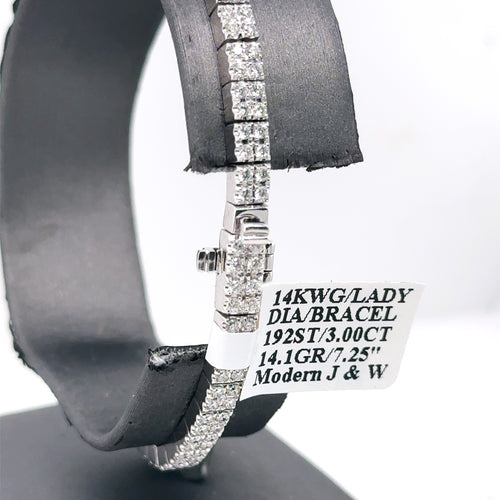 14k White Gold 3.00CT Diamond Tennis Ladies Bracelet, 14.1g, 7", S107670