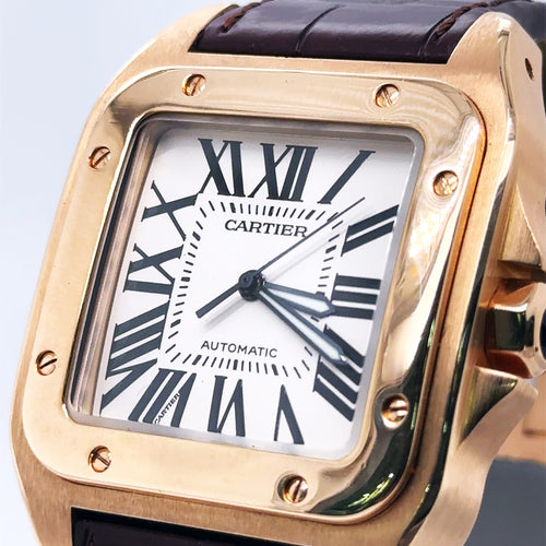 Cartier Santos 100 18k ROSE GOLD AUTOMATIC XL 38mm Watch W20095Y1