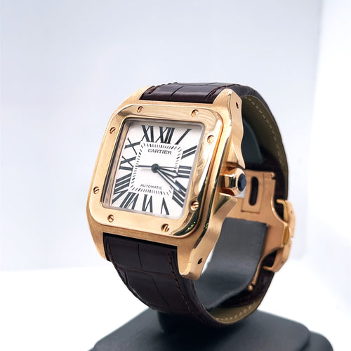 Cartier Santos 100 18k ROSE GOLD AUTOMATIC XL 38mm Watch W20095Y1