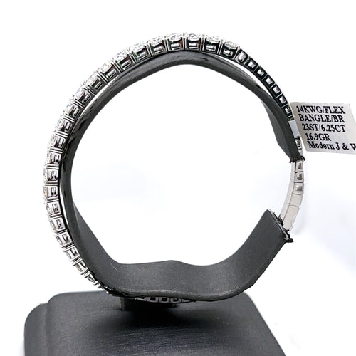 14k White Gold 5.75CT Diamond Flexible bangle Bracelet, 16.9g, S107682