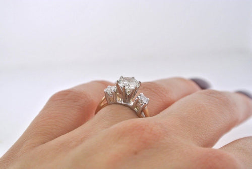 14k Two Tone Gold 1.25 CT Diamond Engagement Ring, 3.6gm, Size 4.75