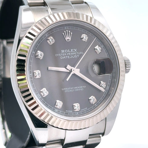 Pre-Owned Rolex Datejust 41mm Stainless Steel Watch 126334 Gold Fluted bezel