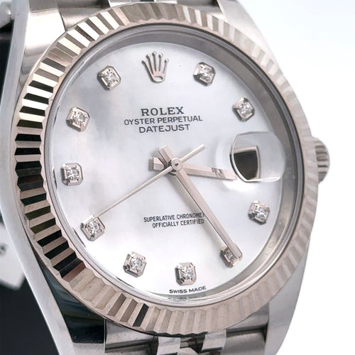 Pre-Owned Rolex Datejust 41mm Stainless Steel Watch 126334 Gold Fluted Bezel