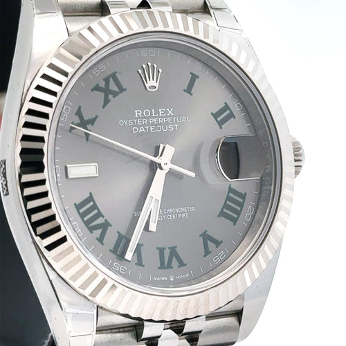 Pre-Owned Rolex Datejust Wilbledon 41mm Stainless Steel Watch 126334 Gold Fluted bezel philadelphia