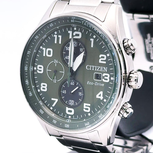 Citizen Eco Drive Chronograph Stainless steel 43mm Green Dial Watch CA0770-56X