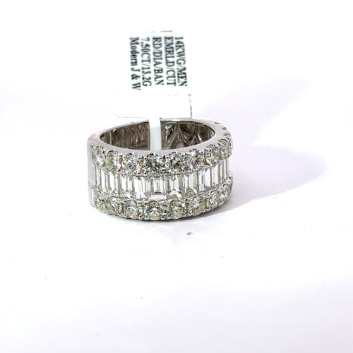 14k White Gold 7.50CT Emerald Diamond Men's Wedding Band 13.2g Size 10.5 S107735