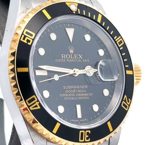 Pre-Owned Rolex Submariner Date 40mm 2 Tone Watch 16613 18k Gold Bezel S104537