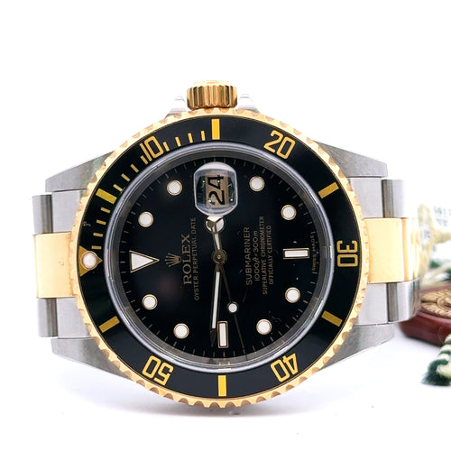 Pre-Owned Rolex Submariner Date 40mm 2 Tone Watch 16613 18k Gold Bezel S104537