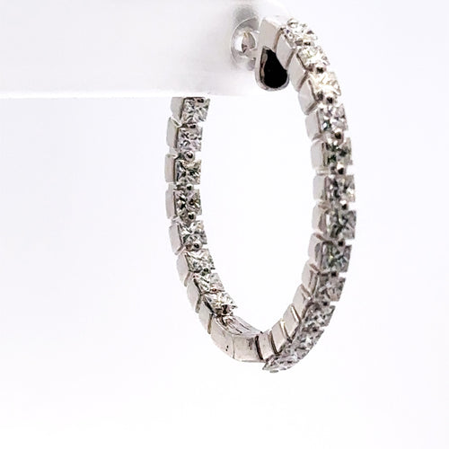 18k White Gold 2.00CT Princess Cut Diamond InsideOut Hoop Earrings 8.9gm S107677