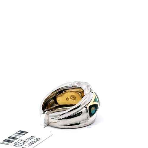 Asch Grossbardt 18k 2 tone Gold Gem & Diamond Ladies Band 15.9gm Size 6.5 S16078