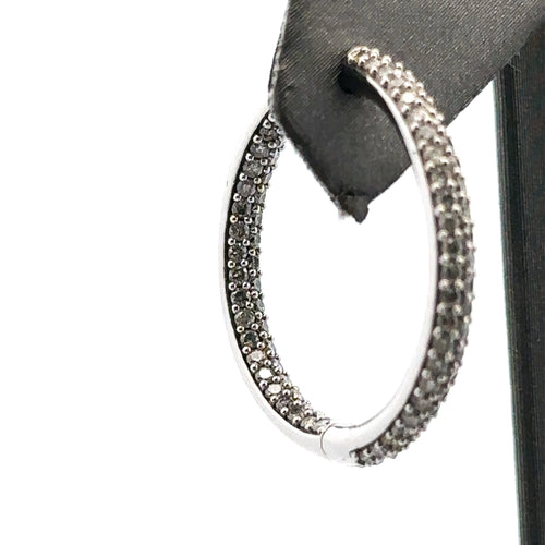 14k White Gold 1.25CT Diamond Inside Out Pave Hoop Earrings 5.9gm S16069