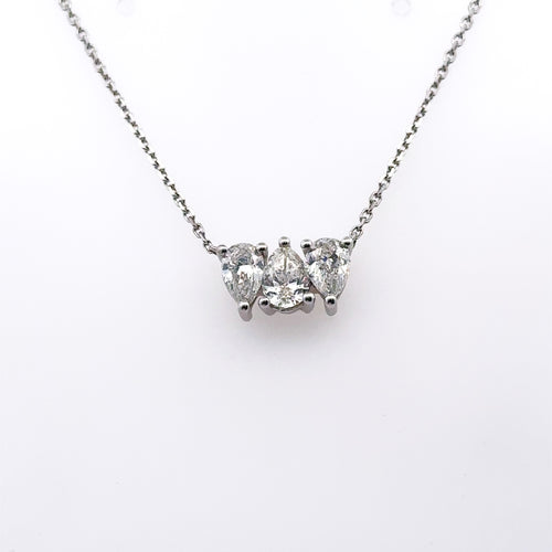 14k White Gold 1.05 CT Tri pear Shape Diamond Pendant Necklace, 2.6g, S16047