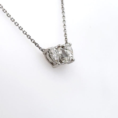 14k White Gold 1.05 CT Tri pear Shape Diamond Pendant Necklace, 2.6g, S16047
