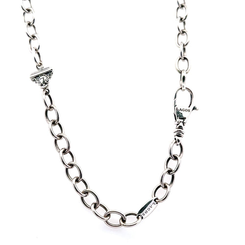 LAGOS Sterling Silver Malachite Pendant Necklace ,17" , 36.2G