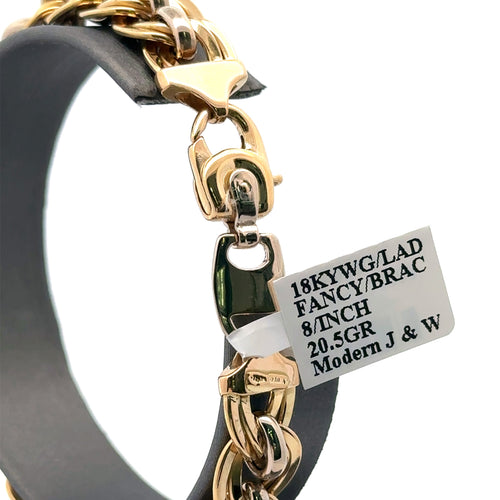 18K Yellow & White Gold Fancy Bracelet, 20.5g 8" S107836