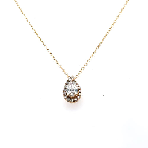 14k Yellow Gold 0.50 CT pear Diamond Bezel Pendant Necklace, 2.6g, S16076