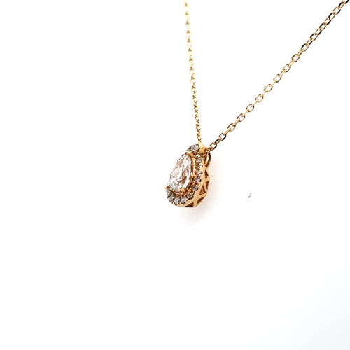 14k Yellow Gold 0.50 CT pear Diamond Bezel Pendant Necklace, 2.6g, S16076