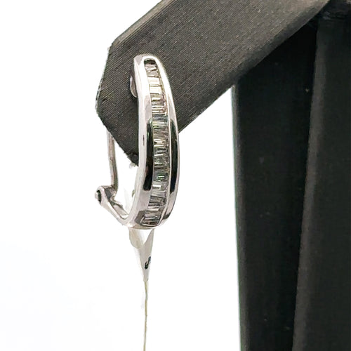 10K White Gold .25 CT Diamond Baguette channel Set Hoop Earrings,  3.4gm, S10543