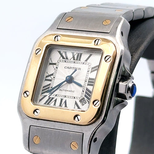 Cartier Santos Galbée 2423 Ss 18k Two Tone Roman Silver Dial Ladies Watch 24mm